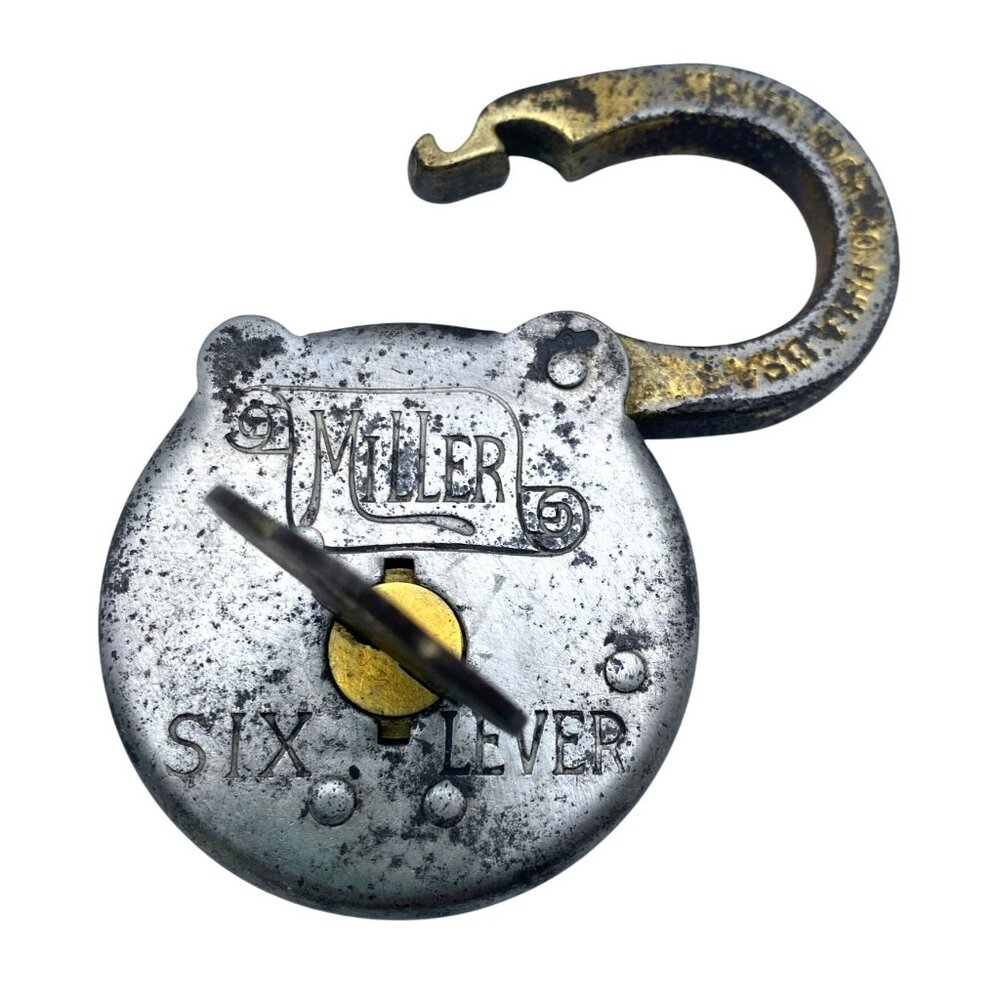 Miller Six Lever Padlock With Key Made In USA Vintage Antique Collectible Lock - Picture 7 of 8